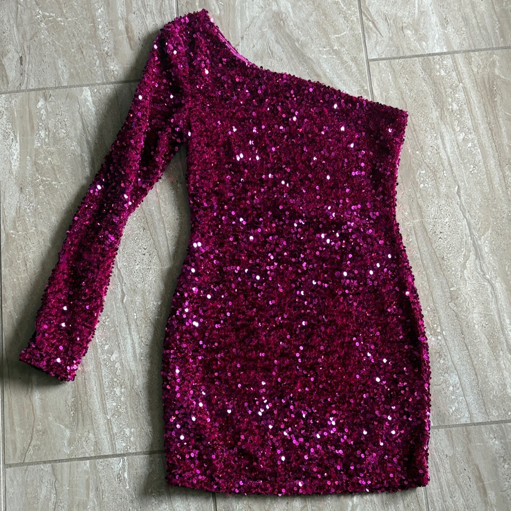 Asymmetrical Sequin Dress in Pink